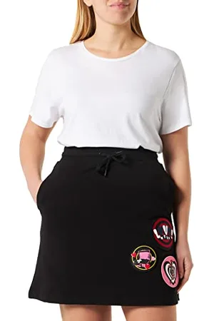 Moschino Damska spódnica z 3 naszywkami marki A-line, czarna, rozmiar 38, , 38