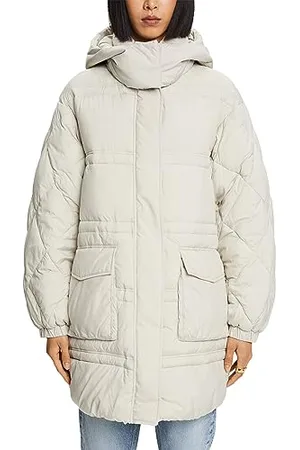 ESPRIT Z recyklingu: pikowany płaszcz z kapturem, Pastel Grey, XS