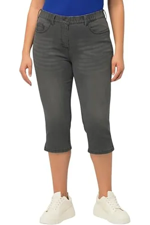 Ulla Popken Damskie duże rozmiary plus size Capri Jeans Sarah, wąski kształt 5 kieszeni, rozcięcie na obszyciu 44 818435904-44, , 33W / 32L