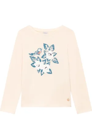 Petit Bateau Koszulka z długim rękawem dla dziewczynki, Avalanche White/Polochon Blue, 5 lat
