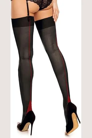 Glamory Rajstopy Delight 20 z szelkami i szwem-czarno-czerwony-44-46 (L)