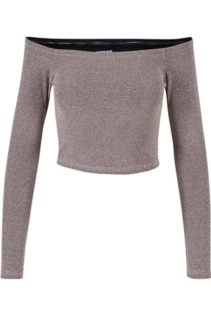 Urban classics Damska koszulka z długim rękawem z brokatem, , 4XL