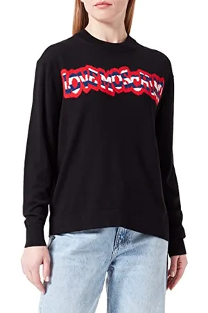 Moschino Damski sweter o regularnym kroju z długim rękawem z prążkowanym logo, , 40