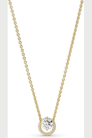 PANDORA Funkelnder runder Halo-Anhänger Collier Halskette