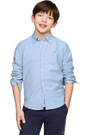 Tommy Hilfiger Koszulka chłopięca ze streczu Oxford L/S bluzka, Spokojny niebieski, 16 lat