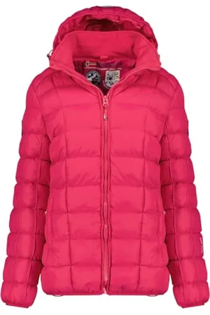Geographical Norway Babette Lady długie grube ciepłe spodenki parkowe damskie jesień zima - cienki płaszcz ze sztucznego futra z kapturem - kurtka wiatrówka - elegancka kurtka damska (Pink Flash S)