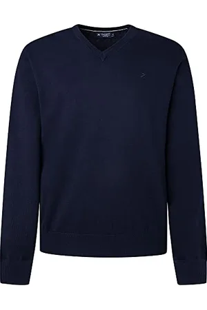 Hackett Męska bawełniana dzianina z jedwabnym dekoltem w serek, , XS