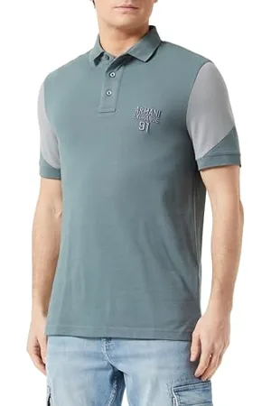 Armani Exchange Męskie krótkie rękawy Color Block 91 Branded Polo, zielony , L, , S