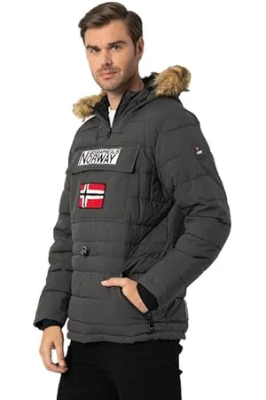 Geographical Norway Coconut Men Parka, długa, ciepła, jesienno-zimowa, wodoodporna kurtka z kapturem, outdoorowa futrzana kurtka wiatrówka, męska (ciemnoszara, 2XL), , XXL