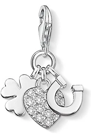 Thomas Sabo Damski Charm Wisiorek Serce Podkowa Liść Koniczyny Charm Club Srebro Wysokiej Próby 925 Cyrkonia Biała 0870-051-14