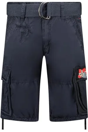 Geographical Norway Pasteque Męskie bermudy męskie na co dzień bawełniane - Męskie spodenki sportowe bojówki - szorty bermudy krótki pasek o regularnym kroju - męskie wiosna lato (granatowe M)