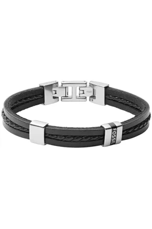 Fossil Bransoletka Dla Mężczyzn Vintage Casual, Długość: 180 mm - 195 mm Czarna Skórzana Bransoletka, JF03686040