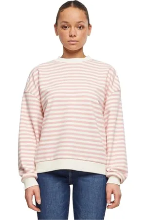 Urban classics Damska bluza damska oversized striped crewneck, różowy cytrynowy/biały piasek, XL