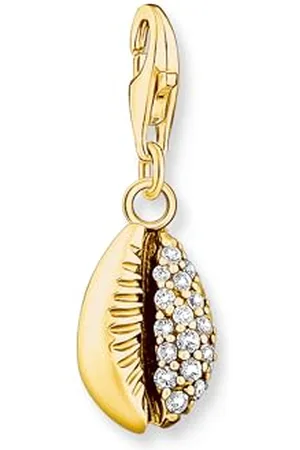 Thomas Sabo Charm-Anhänger Muschel mit Schmucksteinen aus Sterling-Silber mit 750er Vergoldung, Maße: 8mm, 24mm, 1895-414-14
