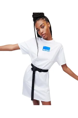 Karl Lagerfeld REGULAR FIT T-SUKIENKA Z KRÓTKIM RĘKAWEM, BIAŁA, S