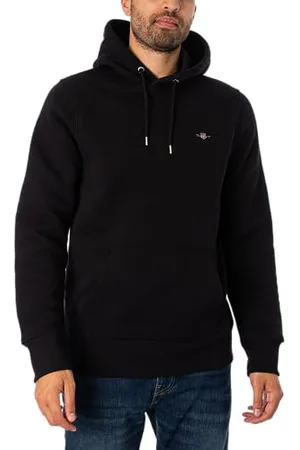 GANT Męska bluza z kapturem REG Shield, czarna, standardowa, czarny