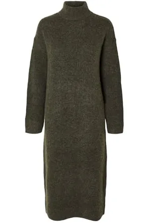 SELECTED SLFMALINE LS KNIT DRESS HIGH NECK NOOS, Kalamata/Szczegóły: melanż, M