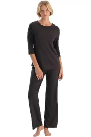 Dagi Damski Anthracite Boat Neck Lace Detailed Pajama Set, 2XL, , XXL