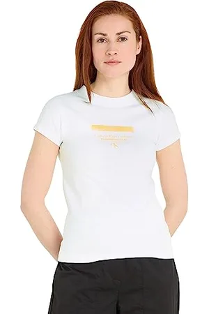Calvin Klein Jeans Damska koszulka z logo w paski, nowoczesna prosta koszulka S/S, , L