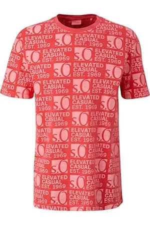 QS by s.Oliver T-shirt męski z nadrukiem logo na całej powierzchni, Czerwony , S