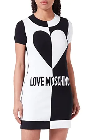 Moschino Damska sukienka z krótkim rękawem, czarno-biała, rozmiar 46, , 46