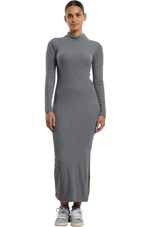 Urban classics Sukienka damska Rib Longlseeve Mockneck Dress, długi rękaw, sukienka maxi z kołnierzem, krój slim fit, , L