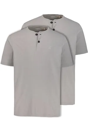 JP 1880 Męskie duże rozmiary, duże rozmiary, odzież męska, L-8XL, Henleys, Basic, 2 sztuki, okrągły dekolt, listwa guzikowa, do 8 XL 708420, , 3XL