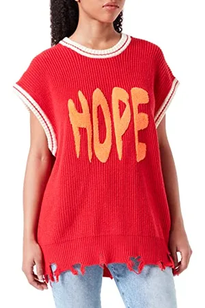 True Religion Damski sweter Destroyed Oversized Love Pullover, RED, standardowy