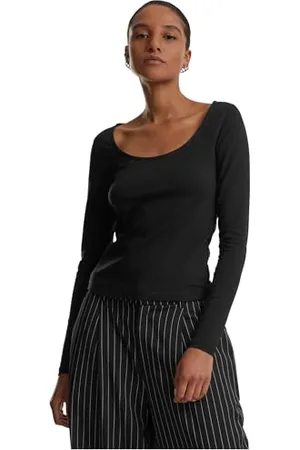 Urban classics Damska koszulka z długim rękawem z szerokim dekoltem, 2-pak, dwupak, rozciągliwa koszulka z długim rękawem z szerokim dekoltem, krój slim fit, , 4XL
