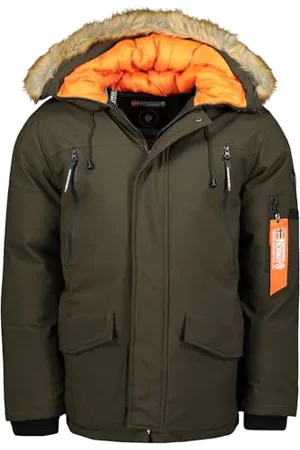 Geographical Norway Arnold Men Długa ciepła parka męska jesienno-zimowa, wodoodporna kurtka z kapturem, outdoorowa futrzana kurtka wiatrówka, męska ( S), , S