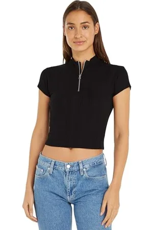 Calvin Klein Jeans Damska bluzka z zamkiem błyskawicznym z prążkowanym ściągaczem, , XS