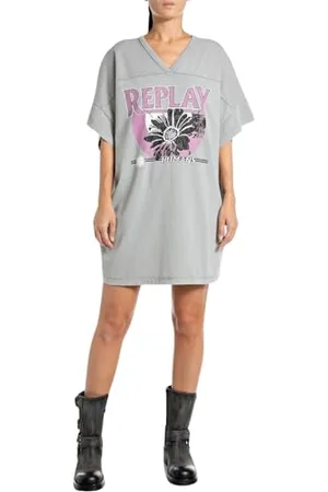 Replay Damska sukienka oversize z bawełny, , XS