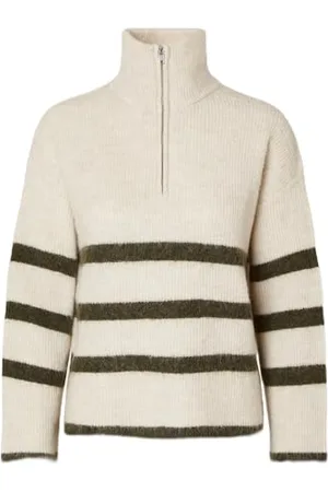 SELECTED Damski sweter z mieszanki wełny, półzamek błyskawiczny, , XS