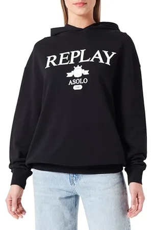 Replay Damska bluza z kapturem Oversize, kolekcja Pure Logo, , M