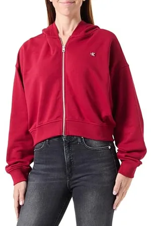 Calvin Klein Jeans Damska bluza CK EMBRO BADGE ZIP-THROUGH J20J222885, zamek błyskawiczny, czerwona, M, , M