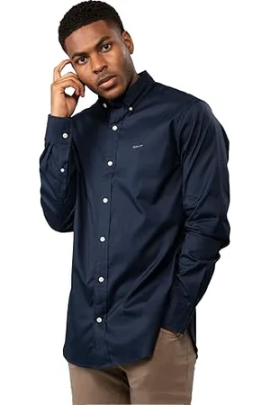 GANT Męska koszulka REG Pinpoint Oxford, klasyczna koszula, granatowa, standardowa, , 4XL