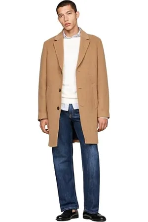Tommy Hilfiger Męski płaszcz DC WOOL MIX MW0MW36611, jednorzędowy płaszcz, brązowy, XL, , XL