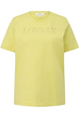QS by s.Oliver Relaxed Fit Shirt z nadrukiem z haftu dziurkowanego, Żółty , 34
