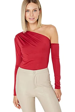 Trendyol Damska bluza damska, drapowana, szczegółowa, dzianina, prosta, pomarszczona, drapowana, szczegółowa, środkowa dzianina, , XL