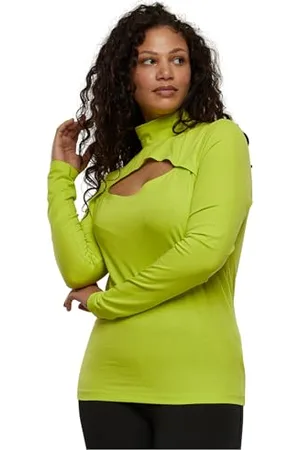 Urban classics Damski top z długim rękawem z wycięciem i kołnierzem z długim rękawem, z wysokim kołnierzem, rozmiar XS do 5XL, , XS