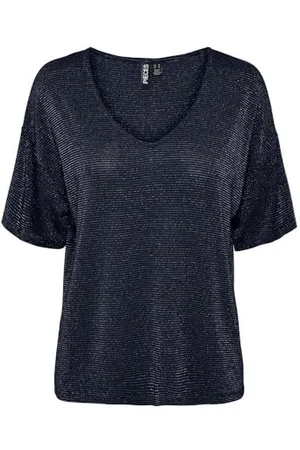 Pieces® Damska koszulka Pcbillo Oversized Tee Lurex Stripes Noos, Sky Captain/Szczegóły: złoty lurex, M