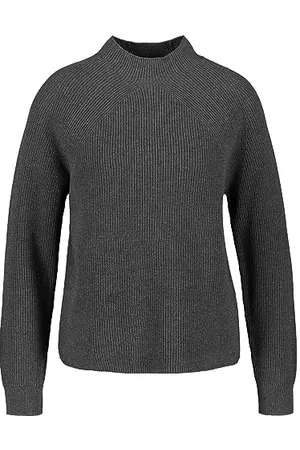 Gerry Weber Damski zrównoważony sweter z prążkowanym wzorem z długim rękawem sweter z długim rękawem okrągły dekolt sweter jednokolorowy, , 42