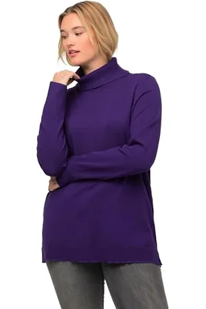 Ulla Popken Damski sweter z golfem, szerokie prążkowane ściągacze, sweter z długim rękawem, , 50/52