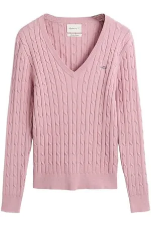 GANT Stretch Cotton Cable V-Neck, , XS