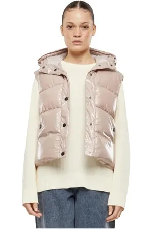 Urban classics Damska kamizelka damska z recyklingu, błyszcząca, ciepła pikowana kamizelka z kapturem, luźny krój, , 5XL