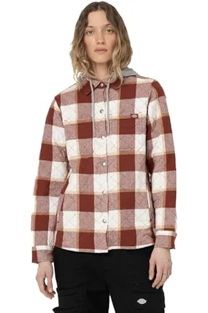 Dickies Damska polarowa kurtka flanelowa z kapturem, wypalana cegła w kratę, M, , M