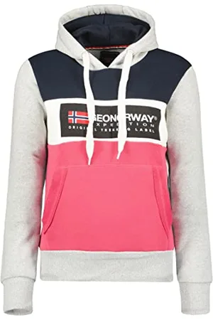 Geographical Norway Golem Lady - Damska bluza z kapturem z kieszeniami kangurka - Bluza damska na co dzień sweter z długim rękawem ciepły, , M