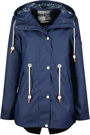 Geographical Norway Briato lady Damska kurtka wiatrówka outdoorowa - Damska kurtka przeciwdeszczowa z długim rękawem - Płaszcz przeciwdeszczowy na wędrówki, wiosna, lato, jesień, zima (granatowa S)