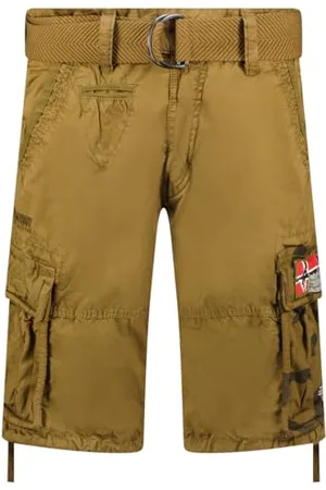 Geographical Norway Pasteque Męskie bermudy męskie na co dzień bawełniane - Męskie spodenki sportowe bojówki - szorty bermudy krótki pasek o regularnym kroju - mężczyźni wiosna lato (khaki M)
