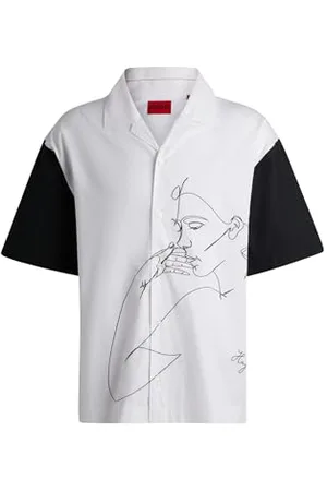 HUGO BOSS Męska koszula oversize Egeeno z sezonowym nadrukiem popeliny bawełnianej, , S